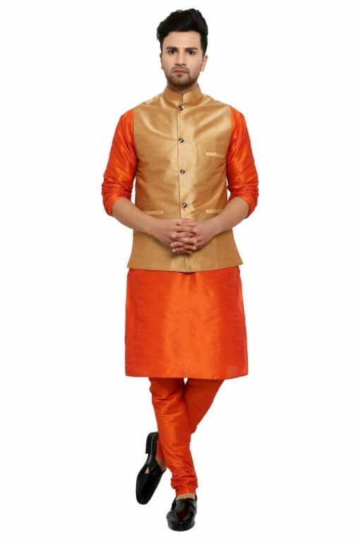 ONNIX Men's Silk Kurta Pajama With Modi Jacket, nehru Jacket With Kurta Pajama, Wedding Dress For Men, Indian Waistcoat For Men