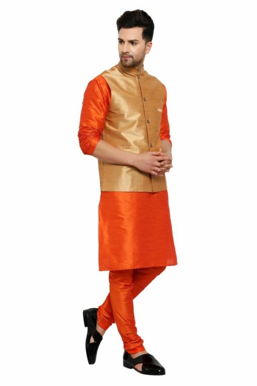 ONNIX Men's Silk Kurta Pajama With Modi Jacket, nehru Jacket With Kurta Pajama, Wedding Dress For Men, Indian Waistcoat For Men - Image 3