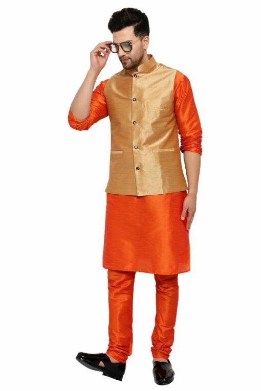ONNIX Men's Silk Kurta Pajama With Modi Jacket, nehru Jacket With Kurta Pajama, Wedding Dress For Men, Indian Waistcoat For Men - Image 4