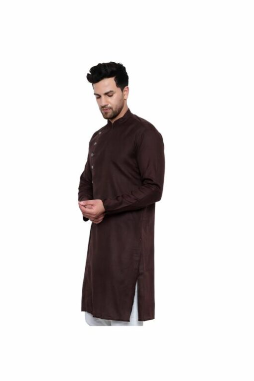 RYLEN Men's Brown Stylish Kurta, Designer Kurta, Pure Cotton Kurta For Men - Image 3
