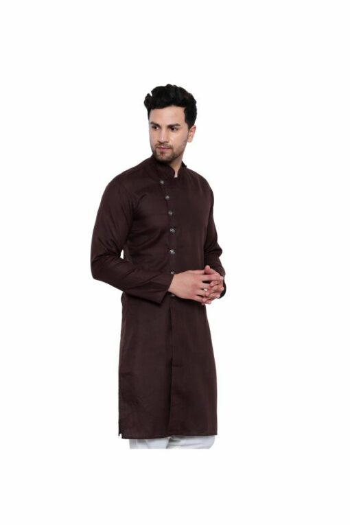 RYLEN Men's Brown Stylish Kurta, Designer Kurta, Pure Cotton Kurta For Men - Image 4