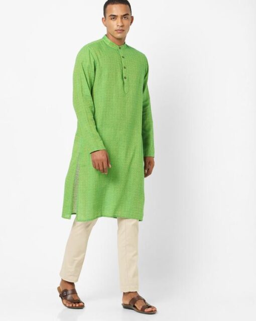 Slim Fit Cotton Kurta with Mandarin Collar