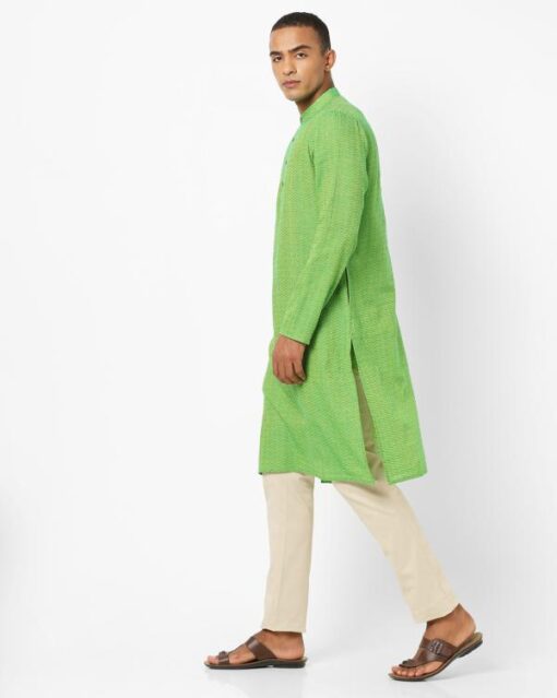 Slim Fit Cotton Kurta with Mandarin Collar - Image 2