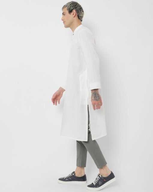 Slim Fit Kurta with Band Collar - Image 2