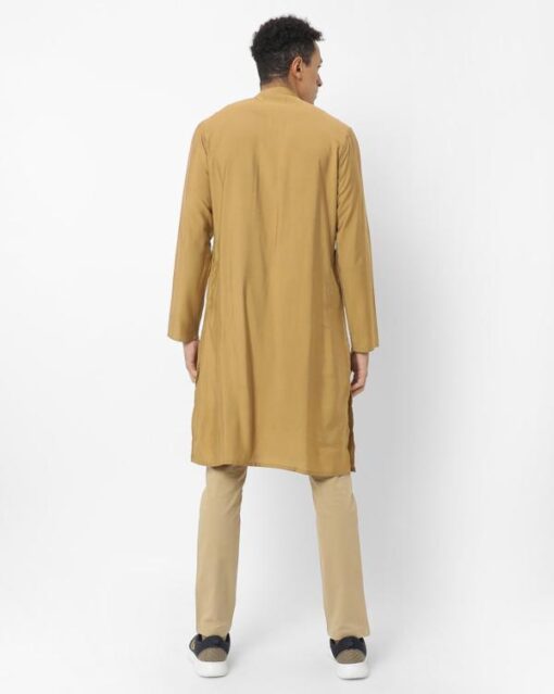 Slim Fit Long Kurta with Band Collar - Image 2