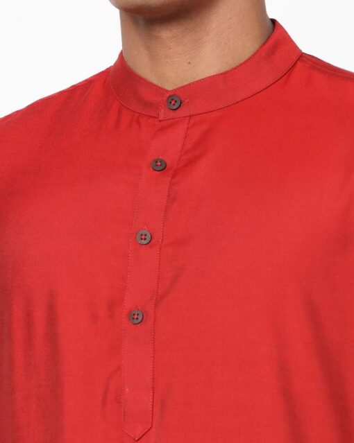 Slim Fit Long Kurta with Band Collar - Image 6