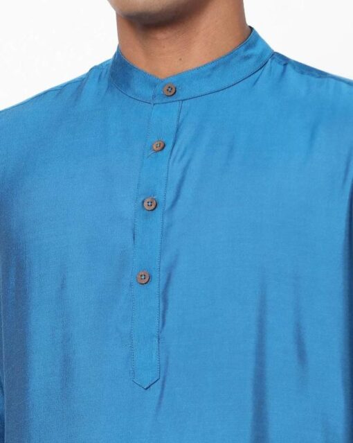 Slim Fit Long Kurta with Band Collar - Image 7