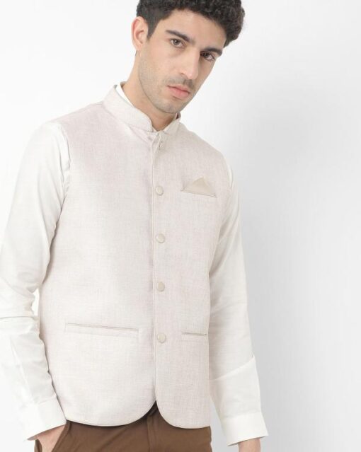 Slim Fit Nehru Jacket with Welt Pockets