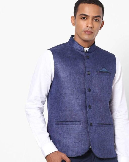 Slim Fit Nehru Jacket with Welt Pockets - Image 6