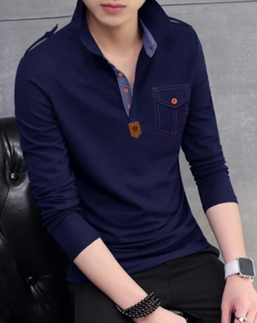 EYEBOGLER Mens Collar Neck Regular Fit Full Sleeve Sleeve T-Shirt - Image 2