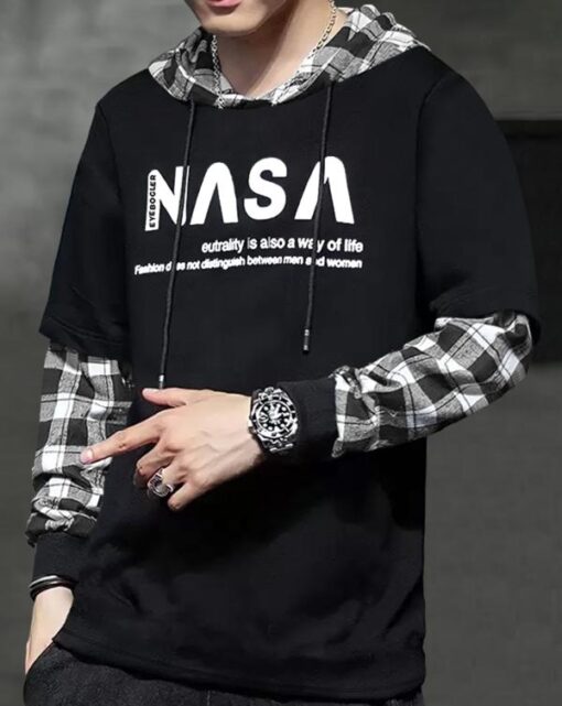 EYEBOGLER Mens Hooded Neck Regular Fit Full-length Sleeve T-Shirt
