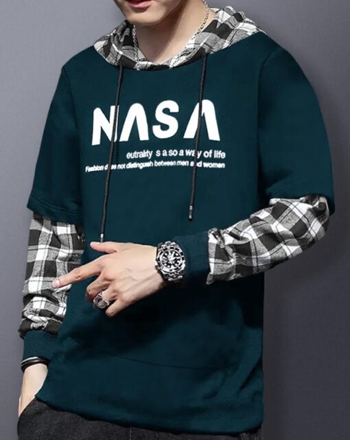 EYEBOGLER Mens Hooded Neck Regular Fit Full-length Sleeve T-Shirt - Image 3