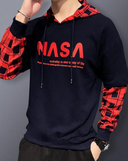 EYEBOGLER Mens Hooded Neck Regular Fit Full-length Sleeve T-Shirt - Image 5