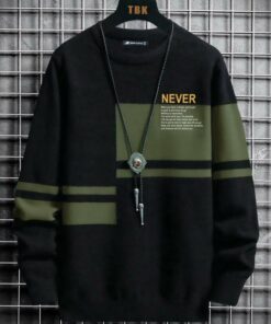 Jump Cuts Mens Printed Round Neck Full Sleeve Black and Olive Cotton Slim Fit T-Shirt