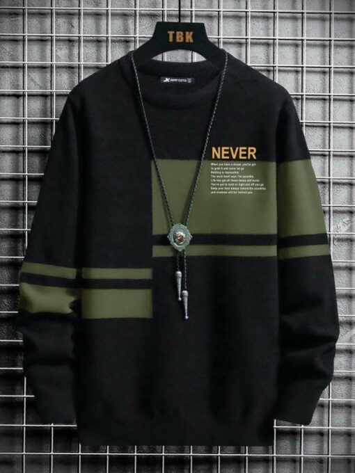 Jump Cuts Mens Printed Round Neck Full Sleeve Black and Olive Cotton Slim Fit T-Shirt