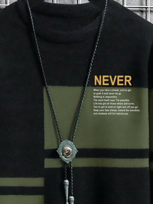 Jump Cuts Mens Printed Round Neck Full Sleeve Black and Olive Cotton Slim Fit T-Shirt - Image 3