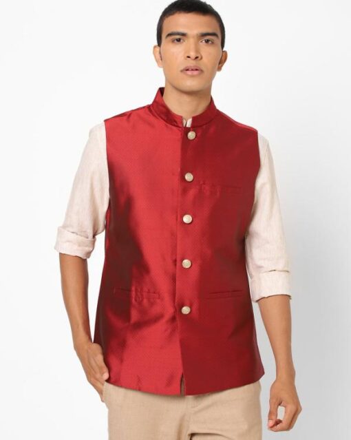 Slim Fit Nehru Jacket with Welt Pockets