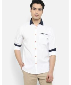 Life Roads Royal blue Pure Cotton Slim fit Casual shirt For Men
