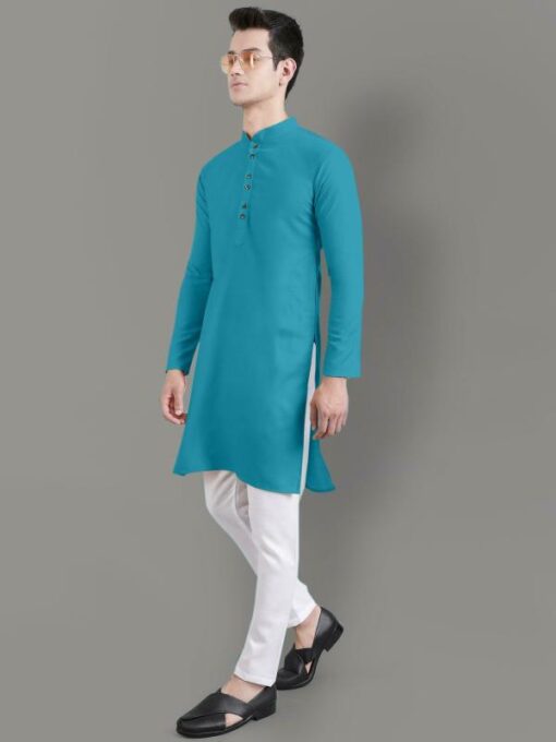 IrisTheStudio Men Blue Solid Cotton Kurta Pyjama Set (XL) - Image 2