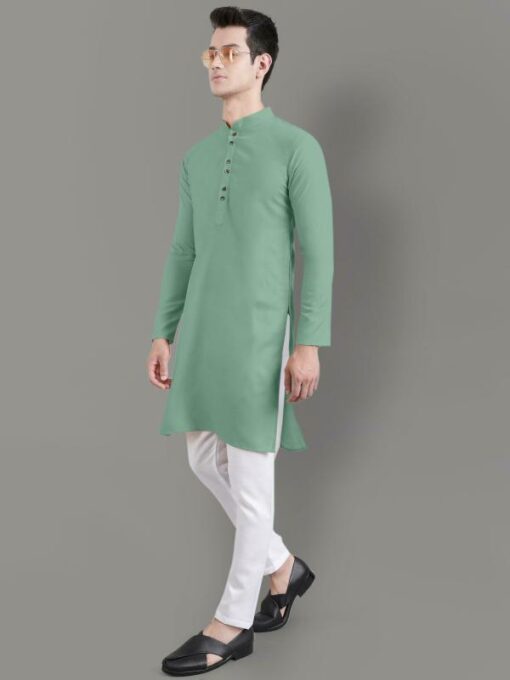 IrisTheStudio Men Blue Solid Cotton Kurta Pyjama Set (XL) - Image 3
