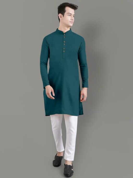IrisTheStudio Men Blue Solid Cotton Kurta Pyjama Set (XL) - Image 4