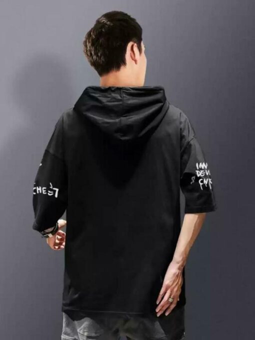 Smartees Men Black Printed Cotton Blend Hooded Tshirt - Image 2