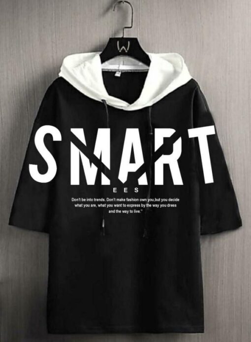 Smartees Men Black Printed Cotton Blend Hooded Tshirt