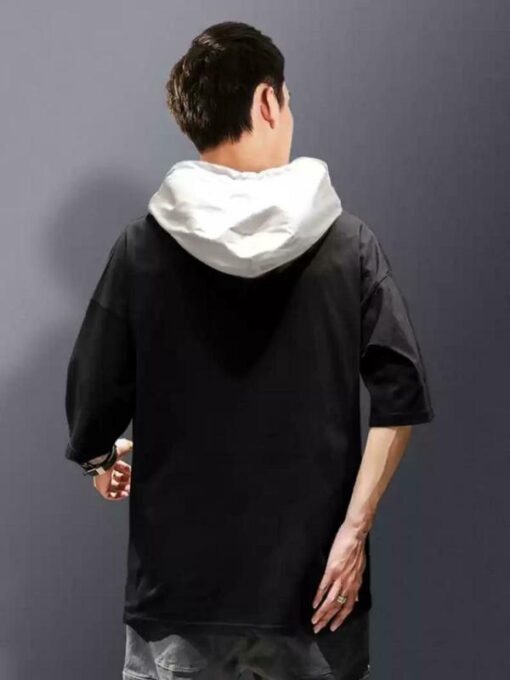 Smartees Men Black Printed Cotton Blend Hooded Tshirt - Image 2