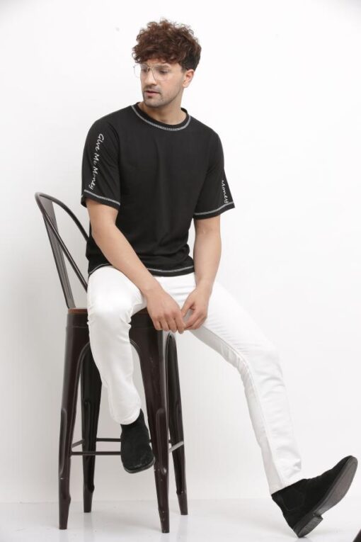 TRY THIS MEN BLUE STRIPED COTTON T-SHIRT - Image 2