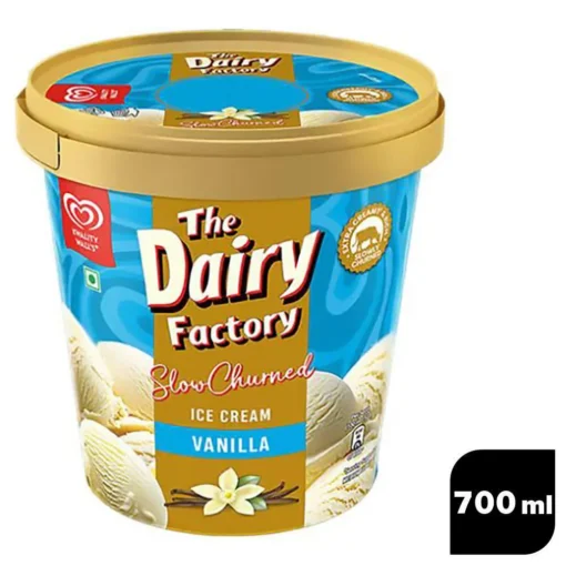 Kwality Wall's The Dairy Factory Slow Churned Vanilla Ice Cream Tub 700 ml