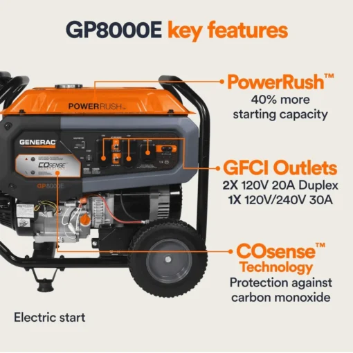10,000 / 8,000 Watt Generac Portable Generator With Electric Start – GP8000E - Image 2